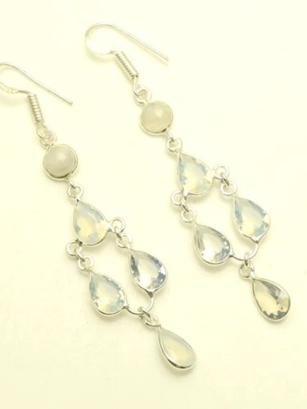 Opalite Rainbow Moonstone Sterling Silver Drop Dangle Earrings